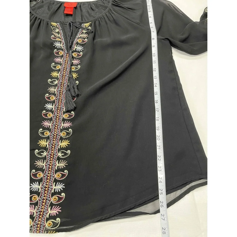 V Cristina Black‎ Sheer Paisley Embroidered Tunic Long Sleeve Top Womens XL - Picture 9 of 11